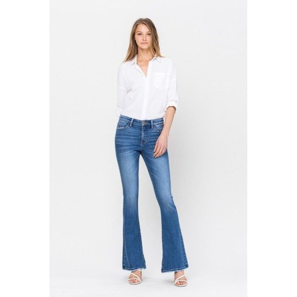 VERVET by Flying Monkey Flattering Mid Rise Flare Jeans for a Chic, On-Trend Loo - Picture 3 of 10